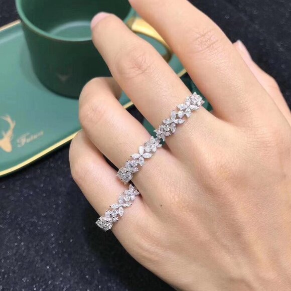 💎Beautiful Dainty Flower Crystal  Silver Plated Party Ring for , UNVN12218 - Picture 7 of 7